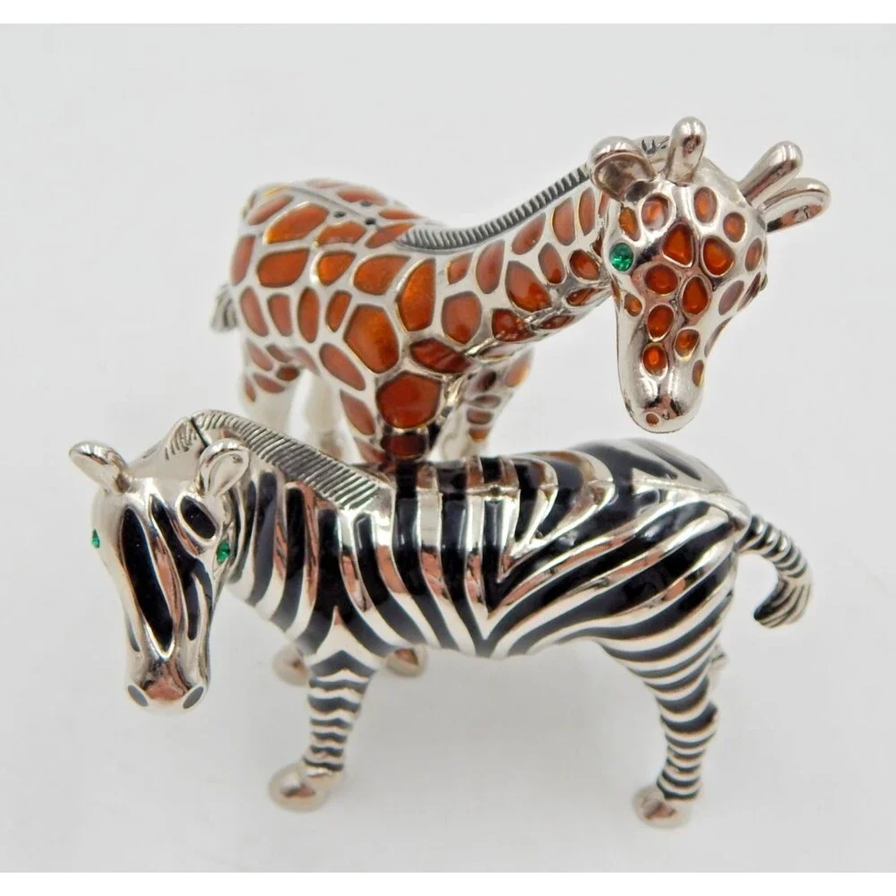 Godinger Silver Co. Enamel Giraffe Zebra Figural Salt Pepper Shakers